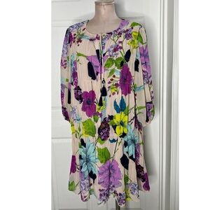 Trina Turk Floral Shift Silvery Tunic Dress Sz M